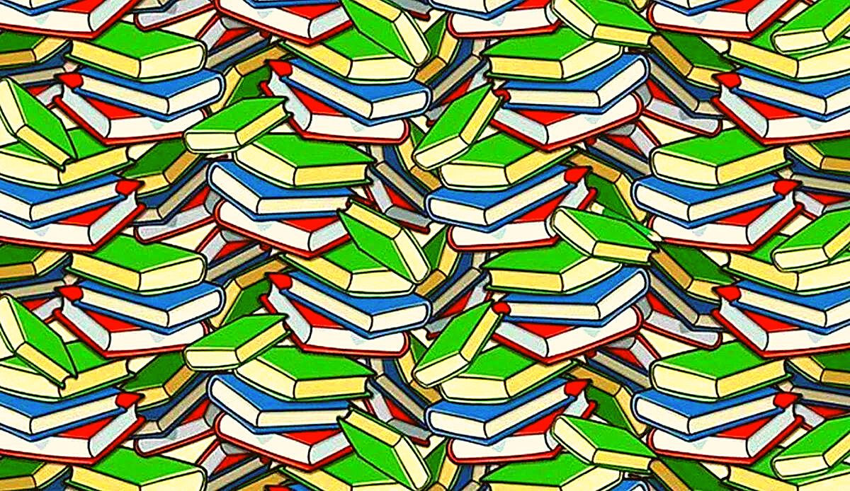 visual challenge: find the pencil hidden among the books