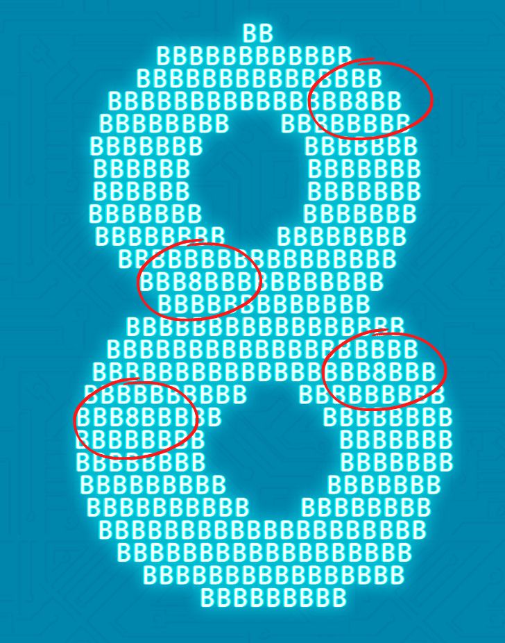 number 8 visual challenge - find all digits 8 solution